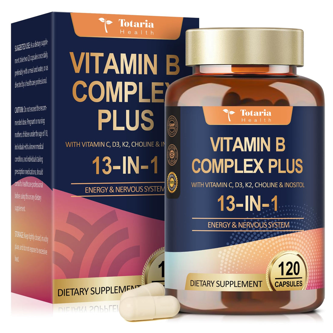 13-in-1 Vitamin B Complex Plus with Vitamin B1, B2, B3 (Niacinamide), B4, B5, B6, B7 (Biotin), B8 (Inositol), B9 (Folate), B12, C, D3, K2 - Energy, Nerve, - PrimeBioHealth - canada supplements