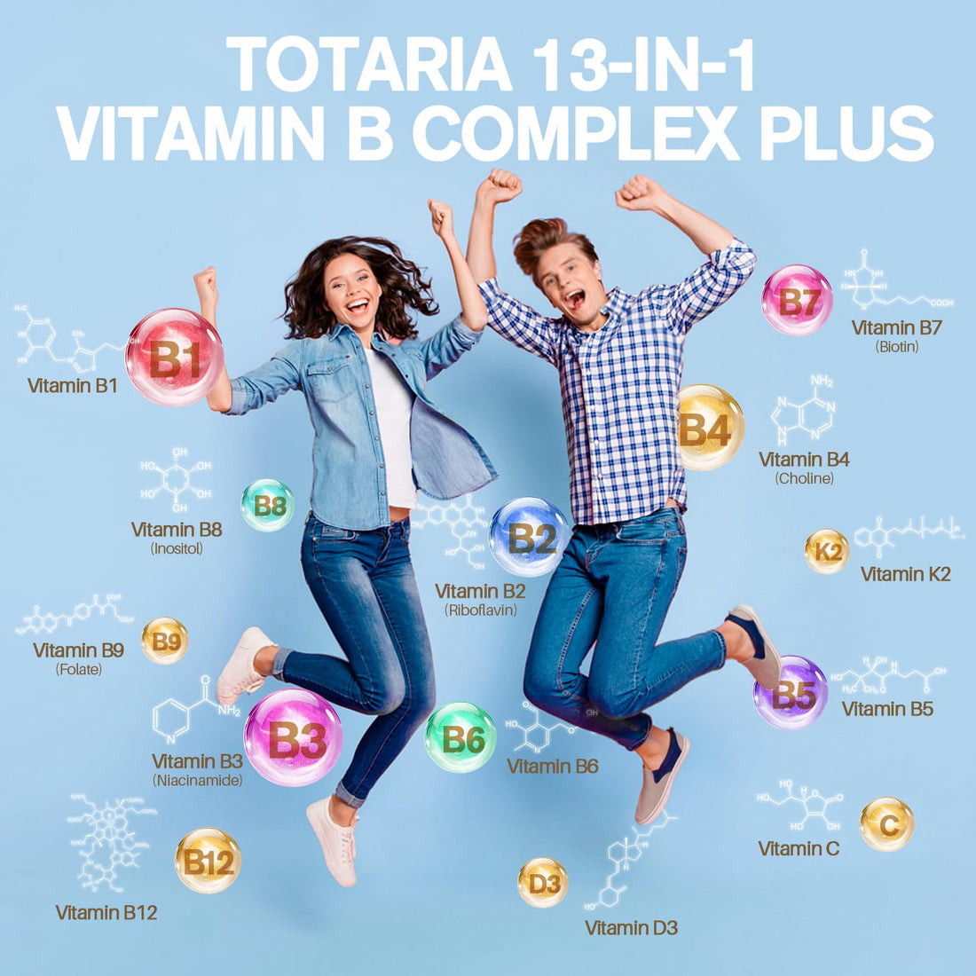 13-in-1 Vitamin B Complex Plus with Vitamin B1, B2, B3 (Niacinamide), B4, B5, B6, B7 (Biotin), B8 (Inositol), B9 (Folate), B12, C, D3, K2 - Energy, Nerve, - PrimeBioHealth - canada supplements