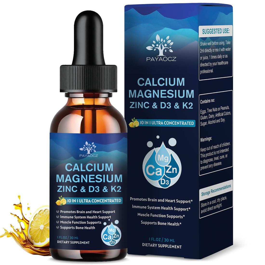 (2 Pack) 10 in 1 Magnesium Calcium Zinc Supplement with Vitamin C D3 K2, Glycinate Mag Vegan Liquid Drops Plus L-Theanine Boron Sea Moss Extract, Immune Support - PrimeBioHealth - canada supplements