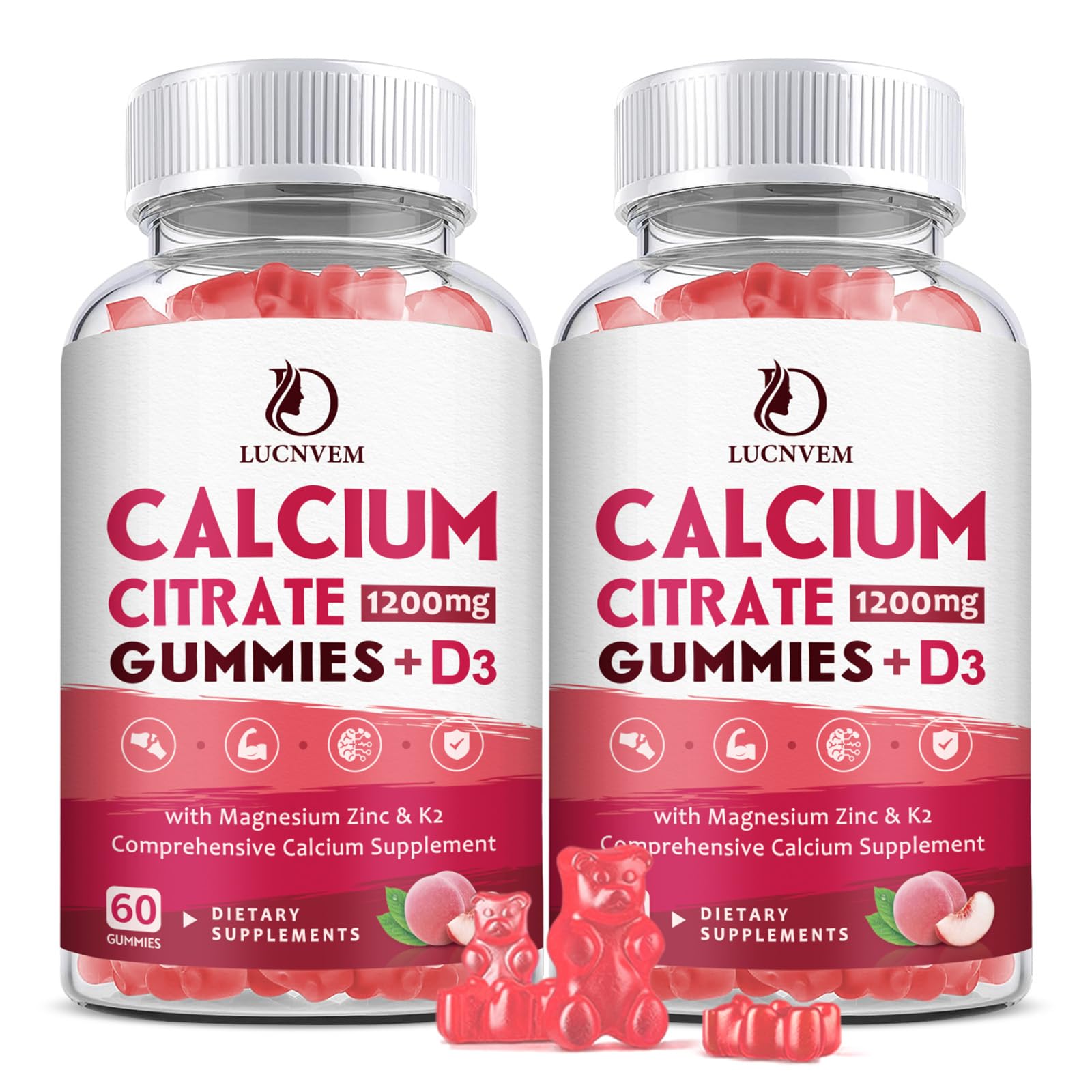 (2 Pack) Calcium Citrate 1200mg with Vitamin D3 Supplements Gummies for Women & Men, Calcium Gummies with Vitamin D3 K2, High Absorption - PrimeBioHealth - canada supplements