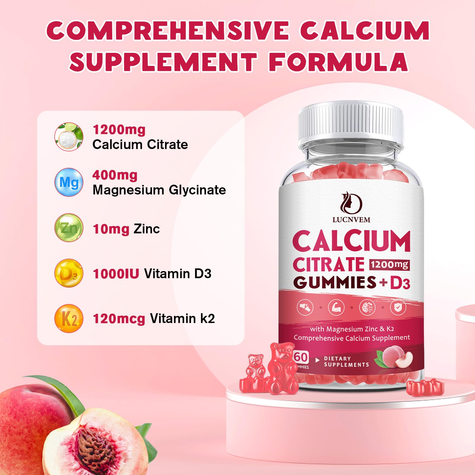 (2 Pack) Calcium Citrate 1200mg with Vitamin D3 Supplements Gummies for Women & Men, Calcium Gummies with Vitamin D3 K2, High Absorption - PrimeBioHealth - canada supplements