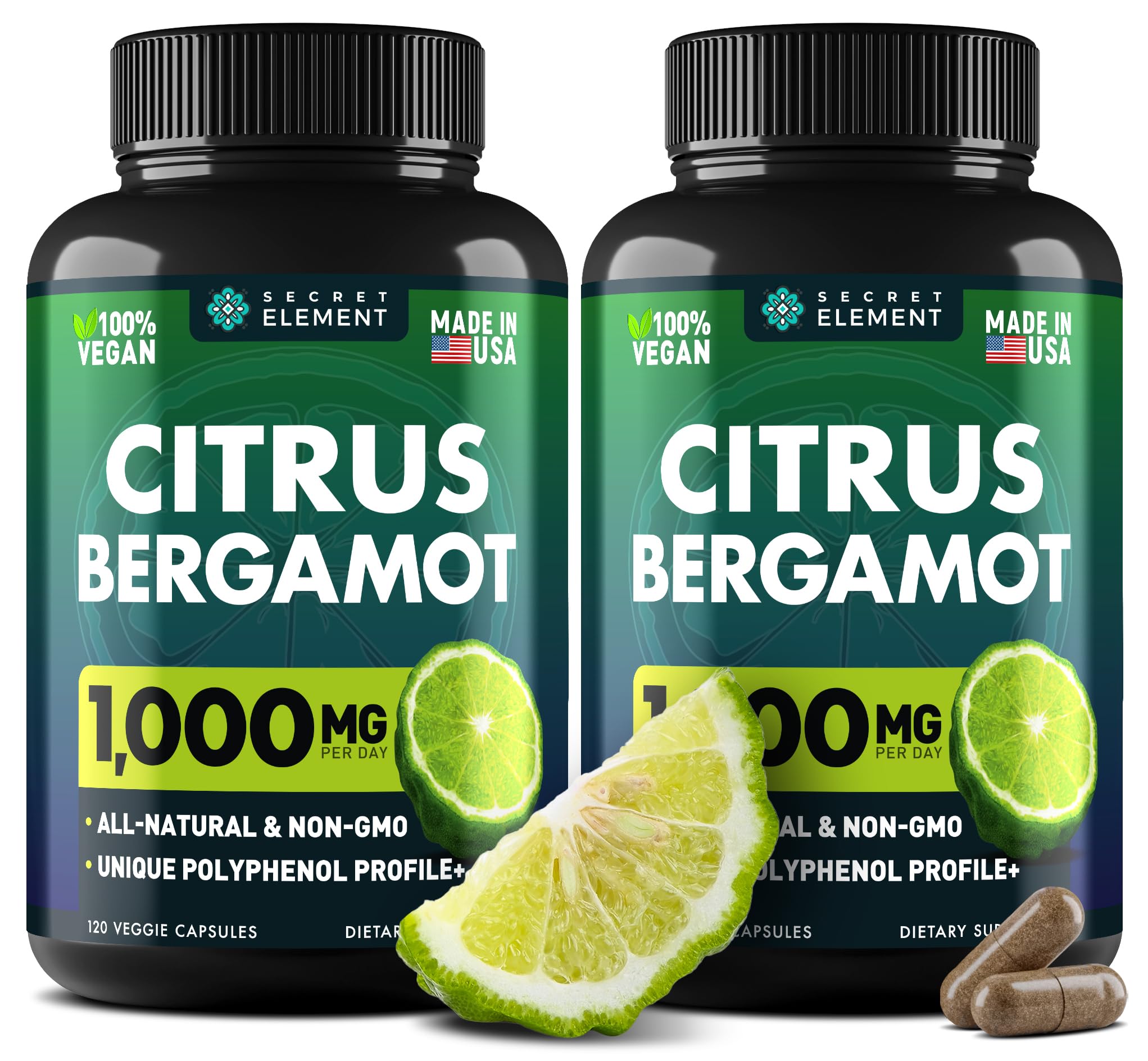 (2 PACK) Citrus Bergamot Extract 1000mg - Citrus Bergamot Supplement for Circulatory Health, Immunity, and Graceful Aging - 2x the potency of Citrus Bergamot 500mg - PrimeBioHealth - canada supplements