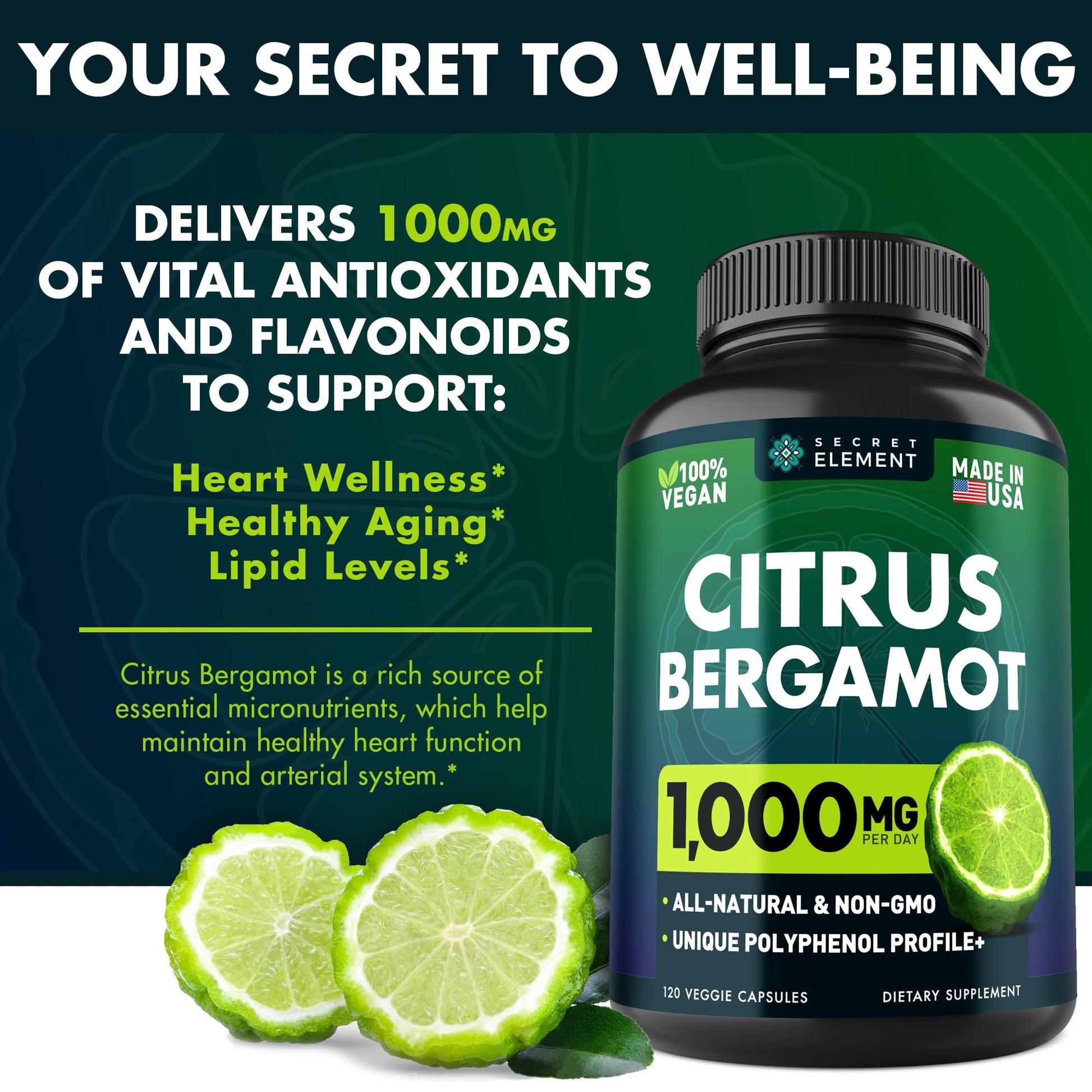 (2 PACK) Citrus Bergamot Extract 1000mg - Citrus Bergamot Supplement for Circulatory Health, Immunity, and Graceful Aging - 2x the potency of Citrus Bergamot 500mg - PrimeBioHealth - canada supplements
