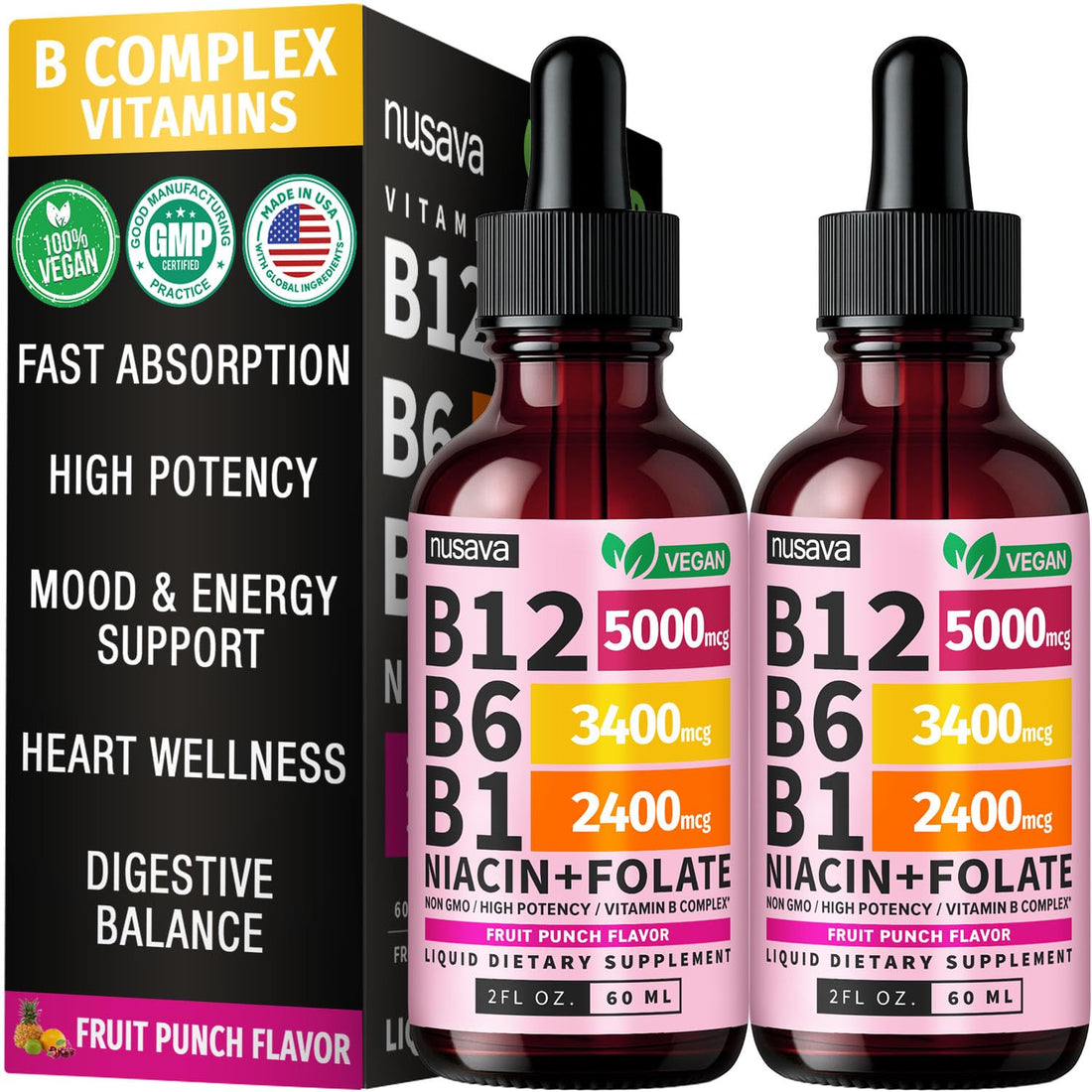 (2 Pack) Vitamin B12 and B6 Liquid Drops, B12 Sublingual Vitamin B Complex - B 12 Vitamin 5000mcg - B12 Methylcobalamin for Energy, Brain, and Heart Support - PrimeBioHealth - canada supplements