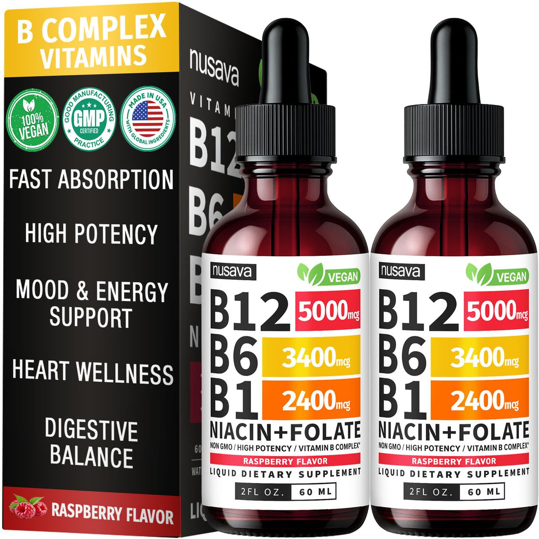 (2 Pack) Vitamin B12 and B6 Liquid Drops, B12 Sublingual Vitamin B Complex - B 12 Vitamin 5000mcg - B12 Methylcobalamin for Energy - PrimeBioHealth - canada supplements