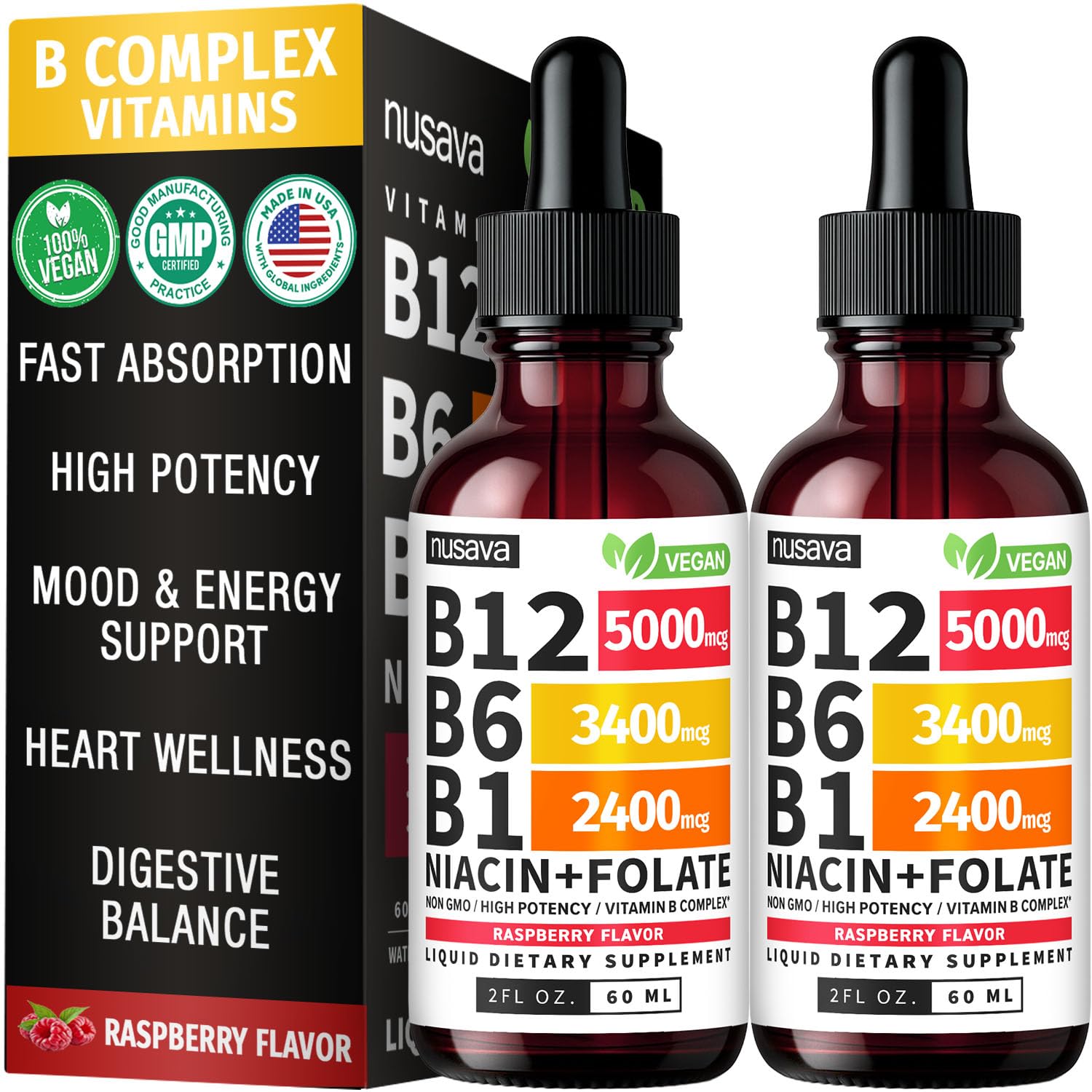 (2 Pack) Vitamin B12 and B6 Liquid Drops, B12 Sublingual Vitamin B Complex - B 12 Vitamin 5000mcg - B12 Methylcobalamin for Energy - PrimeBioHealth - canada supplements