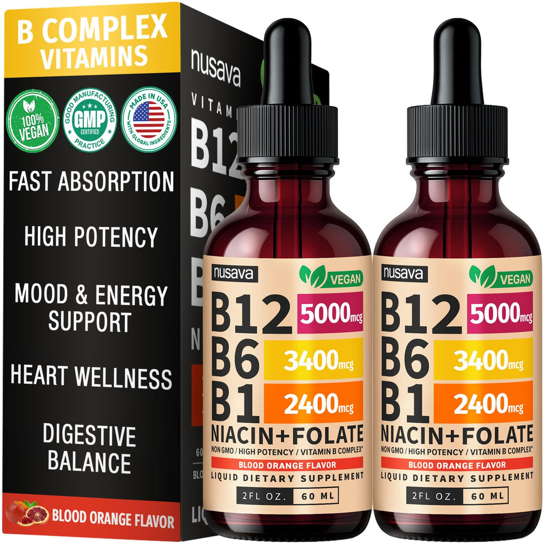 (2 Pack) Vitamin B12 and B6 Liquid Drops, B12 Sublingual Vitamin B Complex - B 12 Vitamin 5000mcg - B12 Methylcobalamin for Energy - PrimeBioHealth - canada supplements