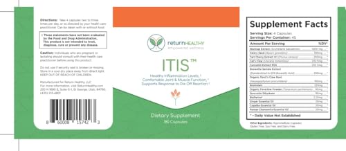 Return Healthy ITIS | Joint Discomfort Support | Nerve Support Supplement | Joint and Muscle Supplements | Celery Seed, Curcumin, Bromelain & More | Pure, Nature-Derived, Plant-Based, 180 caps Return HealthyBuy Supplements Australia