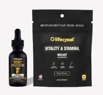 Life Cykel Mongolia Warrior Pack – Chaga Mushroom Extract Liquid 30ml + Shilajit Gummies 10 Count – Double Extract Tincture with Kakadu Plum – Natural Antioxidant and Mineral Wellness Bundle
