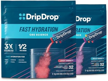 DripDrop Hydration Bold & Juicy Variety Bundle Electrolyte Packets, 64 Ct | Grape, Fruit Punch, Strawberry Lemonade, Cherry, Watermelon, Berry, Lemon, Orange; Single Serve Powder Drink Mix