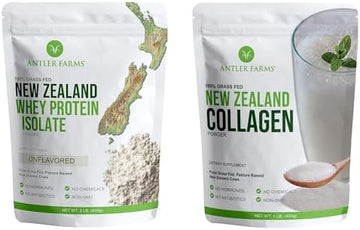 Antler Farms NZ Whey Protein Isolate & Collagen Powder Bundle | Grass Fed Whey Protein Powder and Hydrolyzed Collagen Peptides Bundle, Cold Processed, Pure and Clean, 2 lbs
