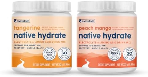 NativePath Hydrate Duo Jars - Peach Mango & Tangerine Electrolyte Drink Mix with BCAA for Hydration