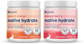 NativePath Hydrate Duo Jars - Mixed Berry & Peach Mango Electrolyte Drink Mix with BCAA for Hydration