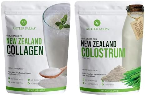 Antler Farms New Zealand Colostrum & Collagen Powder Bundle | 100% Pure, Grass Fed Colostrum and Hydrolyzed Collagen Peptides Powder Bundle, Cold Processed, Bioavailable, Pure and Clean