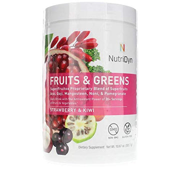 NutriDyn Fruits & Greens Strawberry/Kiwi Flavor *Certified Organic* w/ Acai, Gogi, Mangosteen, Noni & Pomegranate Super Fruits 300 Grams (Strawberry Kiki) Nutri-DynBuy Supplements Australia