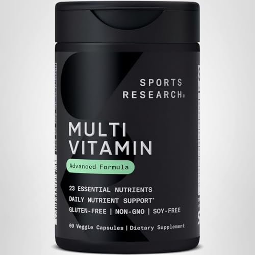 Black container of Sports Research Multi Vitamin on a white background