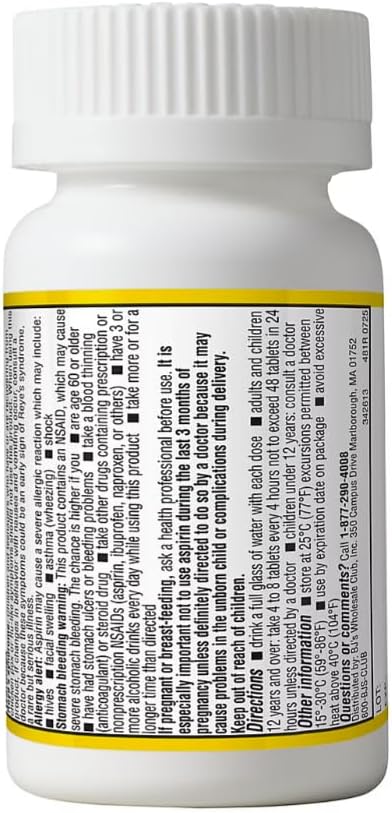 berkley jensen Aspirin 81mg Low Dose, Enteric Coated Tablets, NSAID Pain Reliever & Fever Reducer, for Minor Aches, Muscle Pain & Cramps. Safety Coated, Made in USA, 365 Count (Pack of 2)