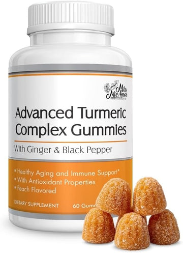 Advanced Turmeric Gummies Supplement with Ginger & Black Pepper Extract, Turmeric Complex, Vegan Dietary Supplement, Peach Flavor, 60 Gummies
