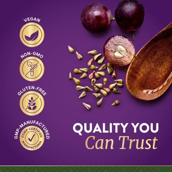Grape Seed Extract Capsules, 8 Month Supply, 50:1 Concentrated Grape Seeds | 95% Proanthocyanidins for Antioxidant Support, Grapeseed Extract Supplement, Vegan, Gluten-Free and Non-GMO, 250 Capsules