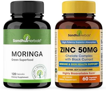 SANDHUHERBALS Moringa & Zinc 50mg Capsules for Women & Men | Supports Immune, Gut & Skin Health