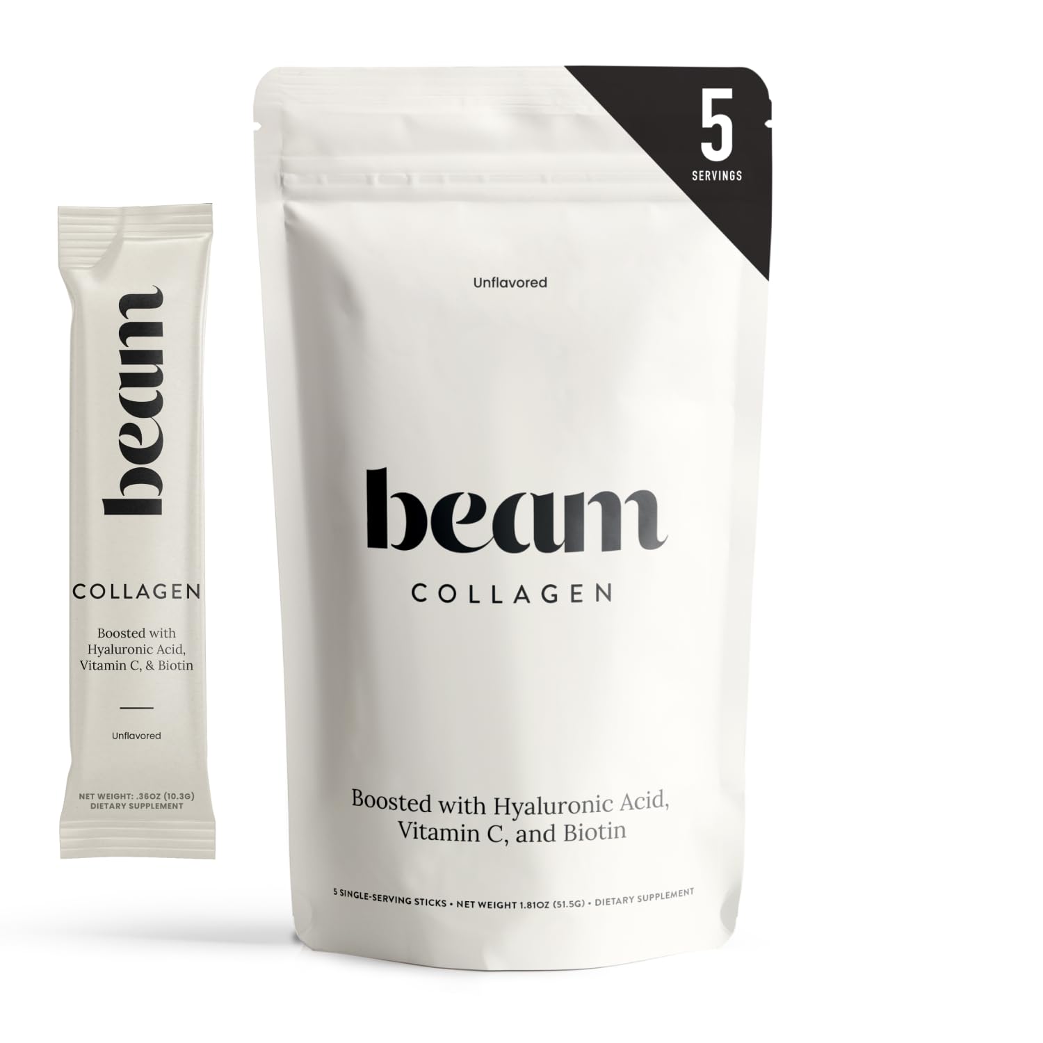 BEAM Collagen Powder, Collagen for Women, Collagen with Hyaluronic Acid, Collagen Peptides Type 1 and 3, with Biotin, Grass Fed Bovine, Third-Party Tested, Best for Coffee, Vitamin C, 30 Servings