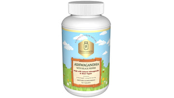 Supplement bottle labeled 'Ashwagandha' on a white background