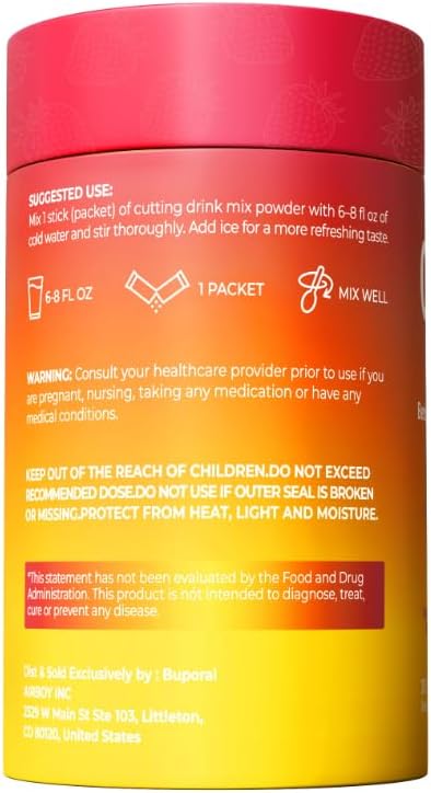 Cutting Mix, Cutting Drink Mix, Berberine, Chromium, FOS, Yerba Mate | & 5-HTP, Energy & Gut Health, Metabolic Support, Vegan, Sugar-Free, Non-GMO, 30 Stick Packs