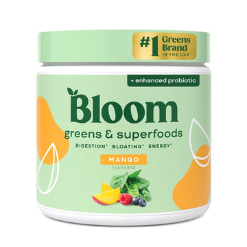 Bloom Nutrition Superfood Greens Powder, Digestive Enzymes with Probiotics and Prebiotics, Gut Health, Bloating Relief for Women, Chlorella, Green Juice Mix with Beet Root Powder, 30 SVG, Mango Bloom Nutrition buy supplements Au