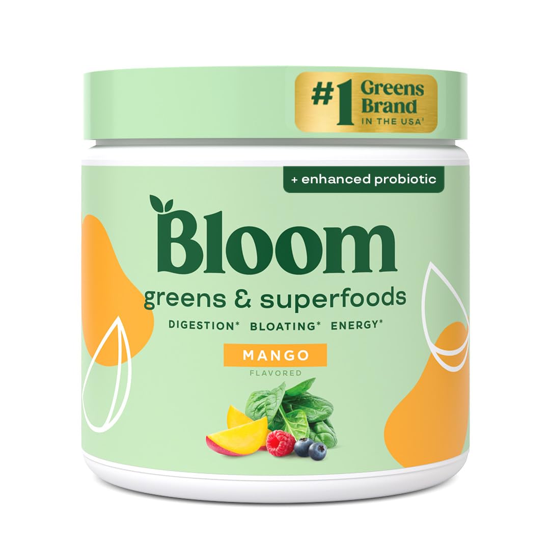 Bloom Nutrition Superfood Greens Powder, Berry, 30 Servings | Digestive Enzymes with Probiotics and Prebiotics, Gut Health, Bloating Relief for Women, Chlorella, Green Juice Mix