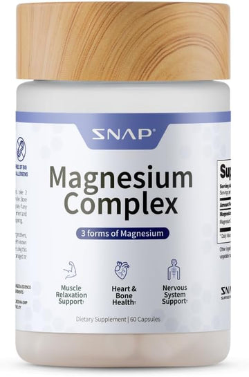 Snap Supplements Triple Magnesium Complex for Women & Men, 60 Capsules | 3-in-1 Magnesium Supplement: Bisglycinate, Citrate & Oxide, Sleep & Muscle Support, Chelated for High-Absorption, Vegan