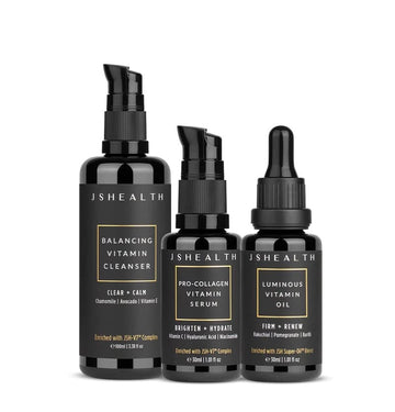 JSHealth Hydrate & Renew Skincare - Gentle Facial Cleanser, Brightening Vitamin C Serum for Face & Hydrating Vitamin E Face Oil - Virtual Bundle