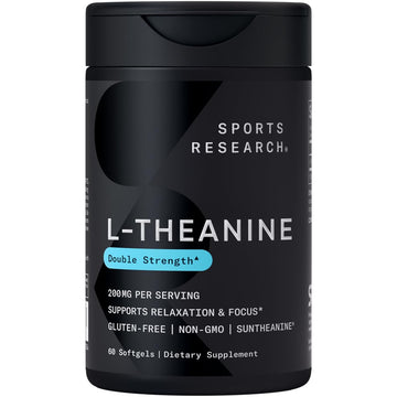 Sports Research Double Strength L-Theanine Supplement - Suntheanine Softgels for Focus, Relaxation & Alertness - Non-Drowsy Support Made with Coconut Oil, Non-GMO & Gluten Free - 200mg, 60 Count Sports Research buy supplements Au