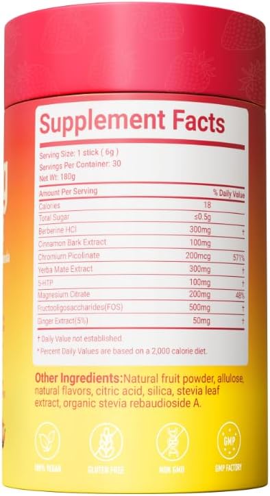 Cutting Mix, Cutting Drink Mix, Berberine, Chromium, FOS, Yerba Mate | & 5-HTP, Energy & Gut Health, Metabolic Support, Vegan, Sugar-Free, Non-GMO, 30 Stick Packs