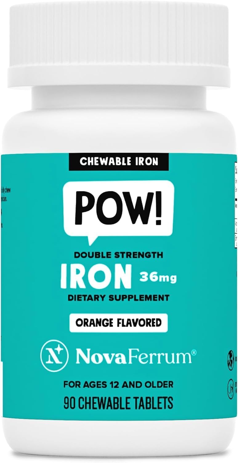 NovaFerrum Pow Chewable Iron Supplement 36mg for Anemic Teens & Adults 12+ | For Ages 12+ | Helps with Anemia and Iron Deficiency | Sugar Free, Vegan, Gluten Free Certified | 90 Servings
