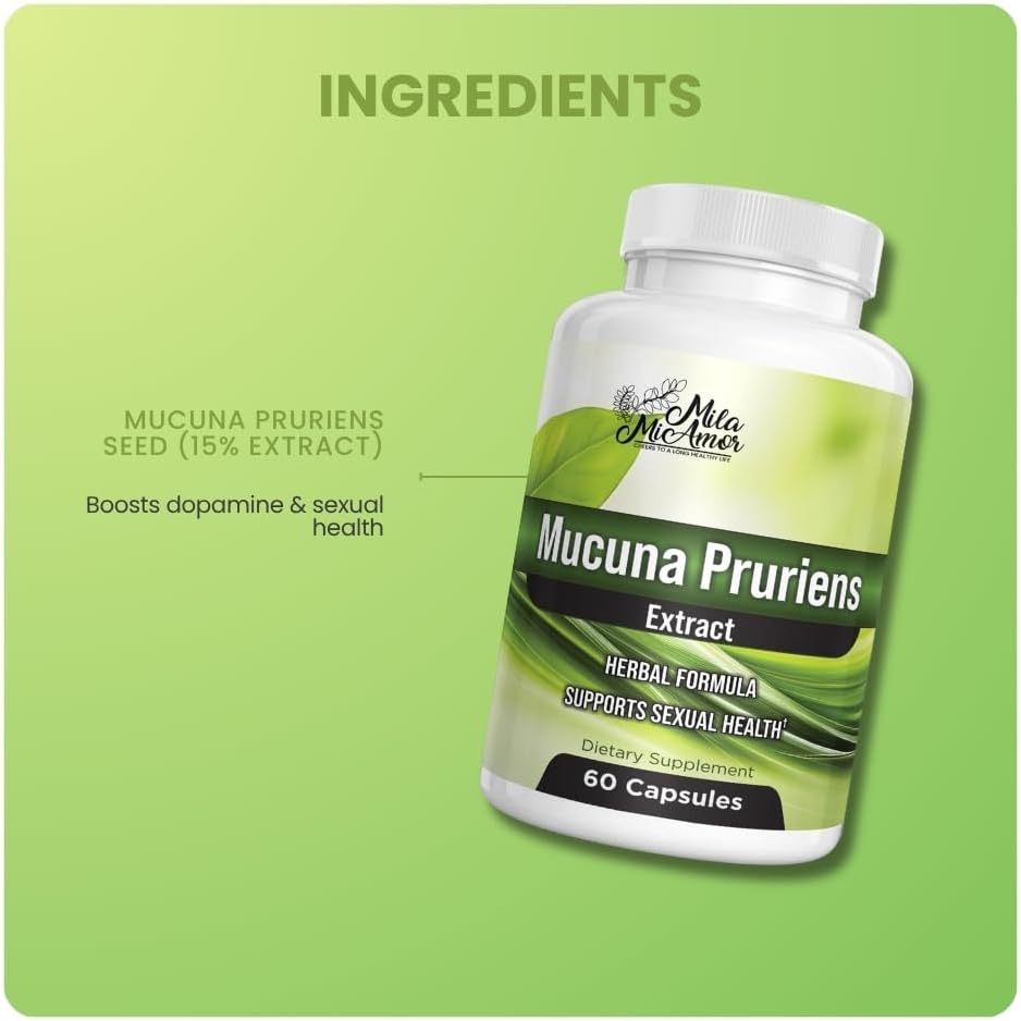 Mucuna Pruriens Extract Capsules 350mg, Standardized 15% Extract, Overall Sexual Wellness and Mood Support, Herbal Formula, Non-GMO, Third-Party Tested, Made in USA, 60 Capsules