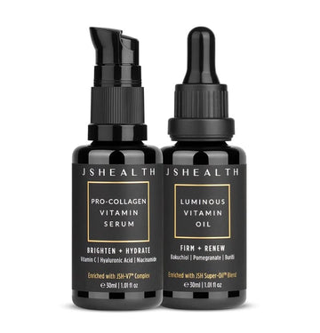 JSHealth Plump & Glow Skincare - Brightening Vitamin C Serum for Face & Hydrating Vitamin E Face Oil - Virtual Bundle