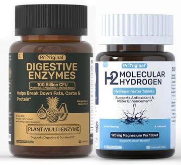 12 PPM Molecular Hydrogen Tablets & Digestive Enzymes with Probiotics and Prebiotics | Daily Wellness & Digestive Routine | 2 Items