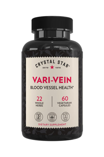 Crystal Star Vari-Vein (60 Capsules) - Herbal Circulation Support Supplement for Varicose Veins & Spider Veins Treatment - Witch Hazel, Butcher’s Broom, Hawthorn & Horse Chestnut- Non-GMO Crystal StarBuy Supplements Australia