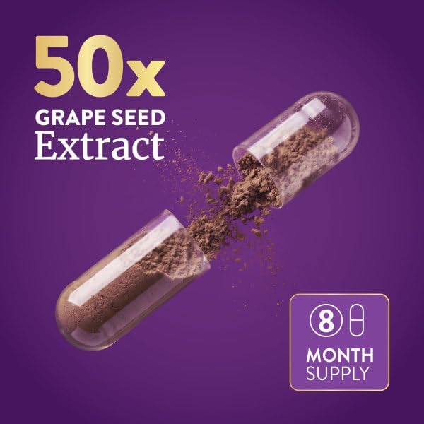 Grape Seed Extract Capsules, 8 Month Supply, 50:1 Concentrated Grape Seeds | 95% Proanthocyanidins for Antioxidant Support, Grapeseed Extract Supplement, Vegan, Gluten-Free and Non-GMO, 250 Capsules