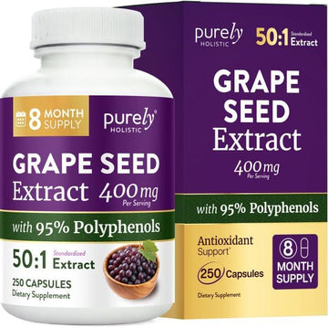 Grape Seed Extract Capsules, 8 Month Supply, 50:1 Concentrated Grape Seeds | 95% Proanthocyanidins for Antioxidant Support, Grapeseed Extract Supplement, Vegan, Gluten-Free and Non-GMO, 250 Capsules