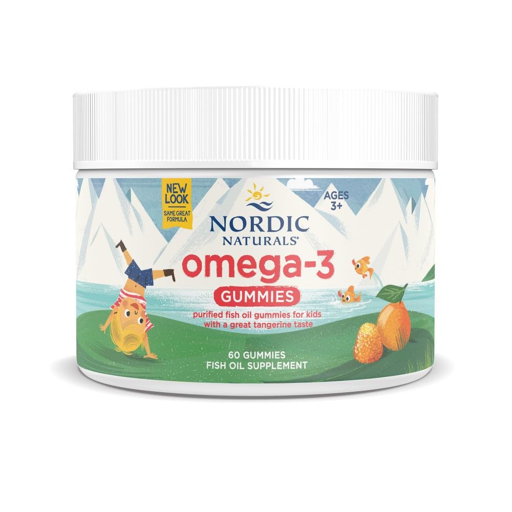 Nordic Naturals Omega-3 Gummies for Kids & Adults, Tangerine - 120 Count | 82 mg total omega-3s w/ EPA & DHA per serving supports heart, brain, & eye health. Tangerine flavor gummies, non-GMO formula