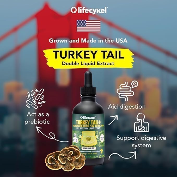 Life Cykel - Turkey Tail Mushroom Liquid Extract with Kakadu Plum - Immune Support & Digestive Health Prebiotic Supplement, Non GMO (4 Fl Oz (Pack of 1))