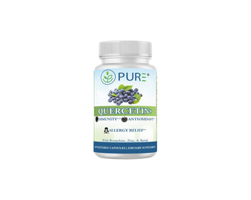 Bottle of Pure Quercetin supplement on a white background
