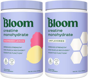 Bloom Creatine Monohydrate Bundle, Unflavored + Raspberry Lemon