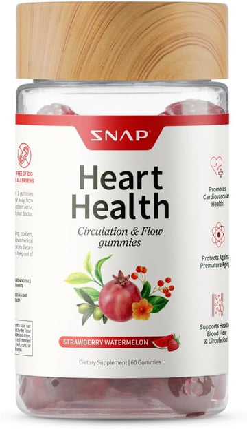 Snap Supplements Heart Health Gummies, CoQ10, Sugar-Free, 60 Vegan Gummies | Blood Circulation Supplements, Heart Health Supplements, Blood Flow Supplement, Gluten-Free, Non-GMO, Grapeseed, Blueberry