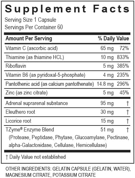 TRANSFORMATION THE GENESIS OF GOOD HEALTH Enzymes Adrenal Complex - 60 Capsules - Synergistic Formulation of Herbs & Vitamins to Support a Healthy Endocrine System