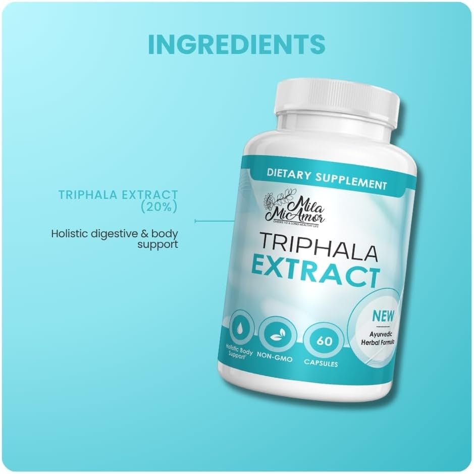 Triphala Extract Capsules 750mg - Digestive Support, Gut Health and Colon Function - Ayurvedic Herbal Supplement with Amla, Harad and Bahera - Vegan, Non-GMO, Made in USA - 60 Capsules