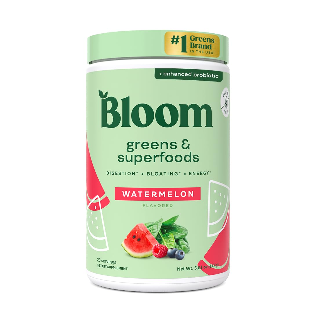 Bloom Nutrition Superfood Greens Powder, Berry, 30 Servings | Digestive Enzymes with Probiotics and Prebiotics, Gut Health, Bloating Relief for Women, Chlorella, Green Juice Mix