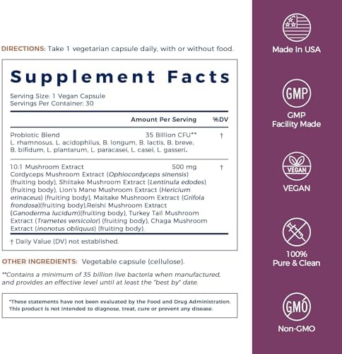 NewRhythm Probiotics Bundle: Probiotics for Women, 100 Billion CFU 18 Strains, Prebiotics, 60 Capsules and Probiotics 35 Billion CFU for Women & Men, 7 Mushroom Extract, 30 Caps