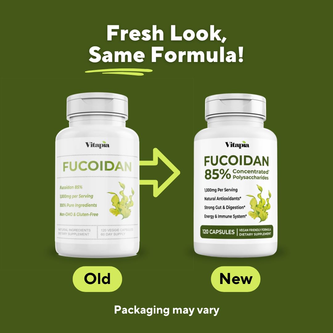 Vitapia Pure Fucoidan 85% Brown Seaweed Extract for Immune, Strong Cellular Health, Digestive Support - 1000mg Fucoidan Per Serving - 120 Veggie Capsules Non-GMO, Gluten-Free, Vegan-Friendly